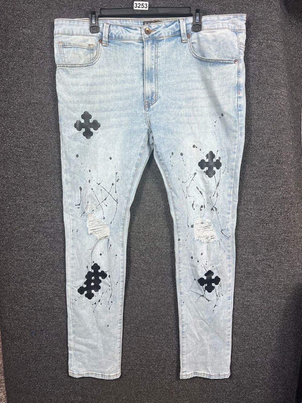 Eternity BC/AD Straight Leg Denim Jeans Mens Size 38 Blue Light Wash Distressed